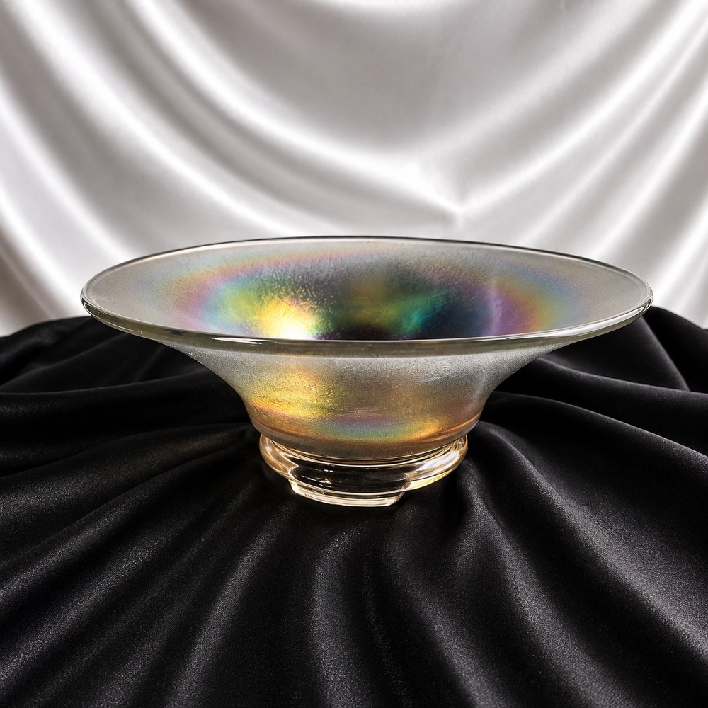 Vintage Iridescent Stretch Glass Console Bowl Rainbow 10 Inch Centerpiece